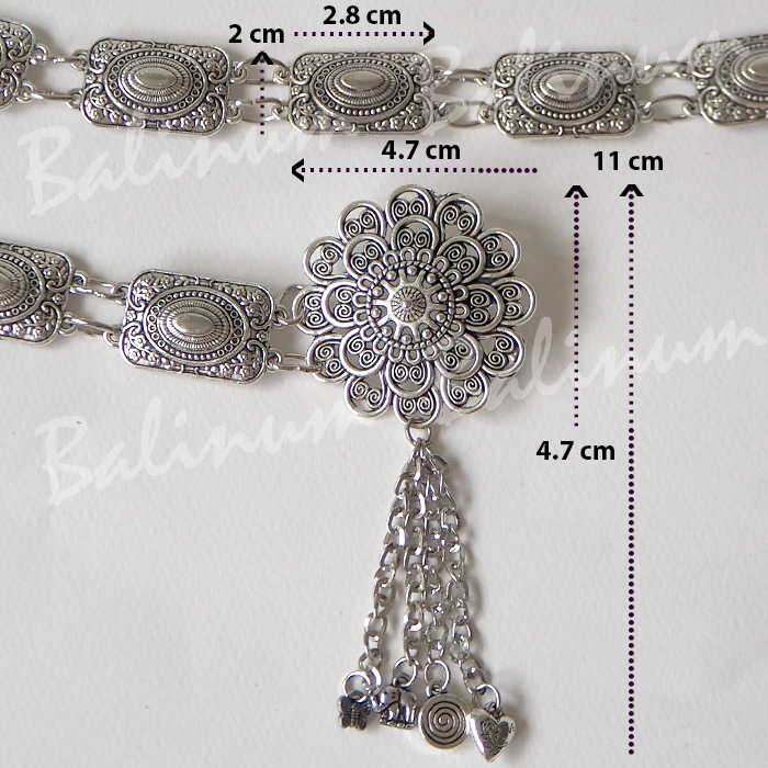 Bohemian Belt Nickkle Silver เข็มขัดเงินนิกเกล สไตล์โบฮีเมียน สวมใส่ง่าย จะใส่แมทซ์กับผ้าซิ่น ผ้าไทย ชุดเมือง ชุดล้านนา หรือกับกางเกงยีนส์ก็ดูเก๋และเท่ห์ดีค่ะ เงิน (Silver)