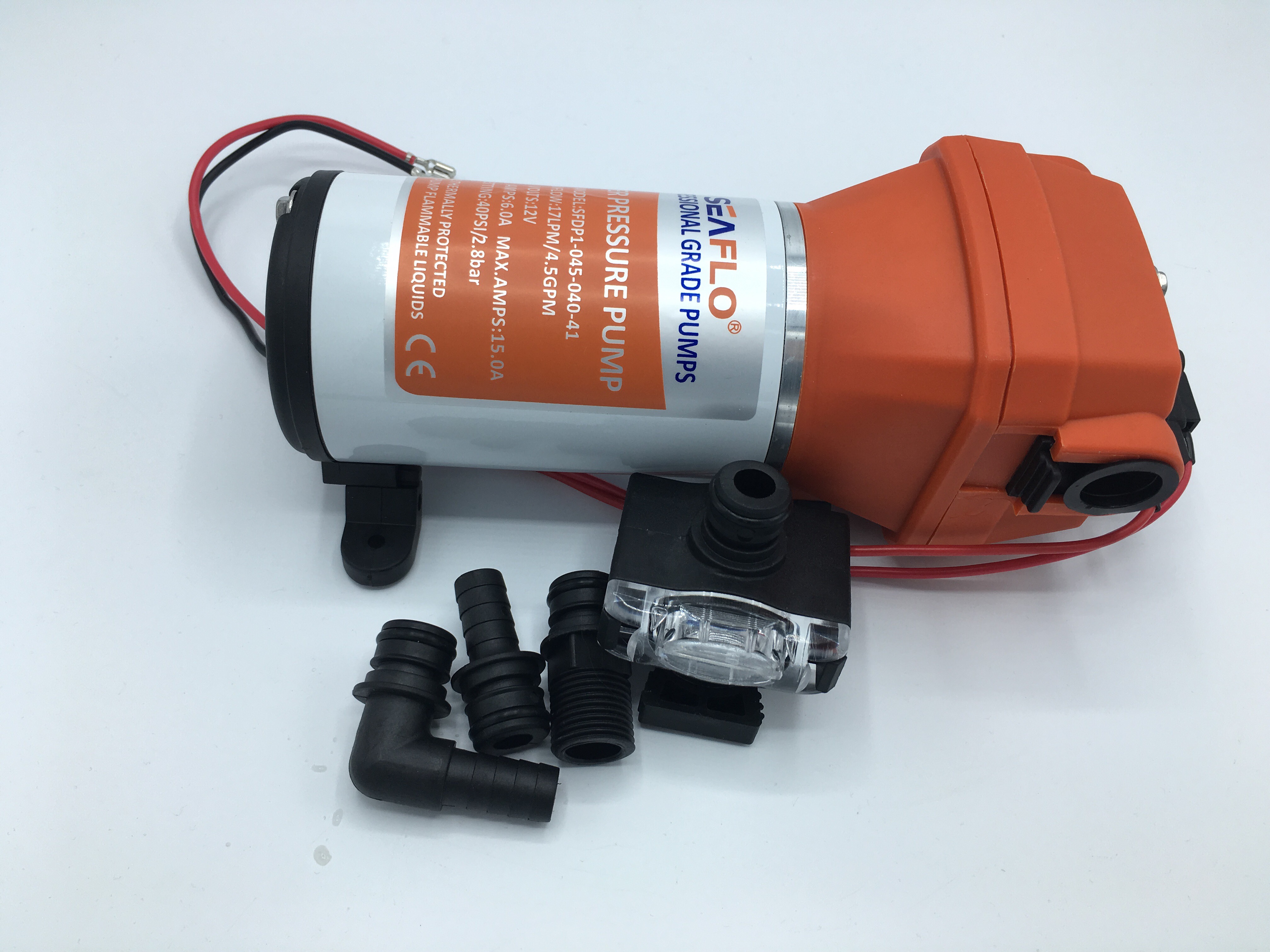 ปั๊มน้ำแบตเตอรี่ ปั๊มน้ำโซล่าเซลล์ DC12V รุ่น SEAFLO-40 แรงดัน 2.8 บาร์ อัตรา 1,020 ลิตร/ชม.