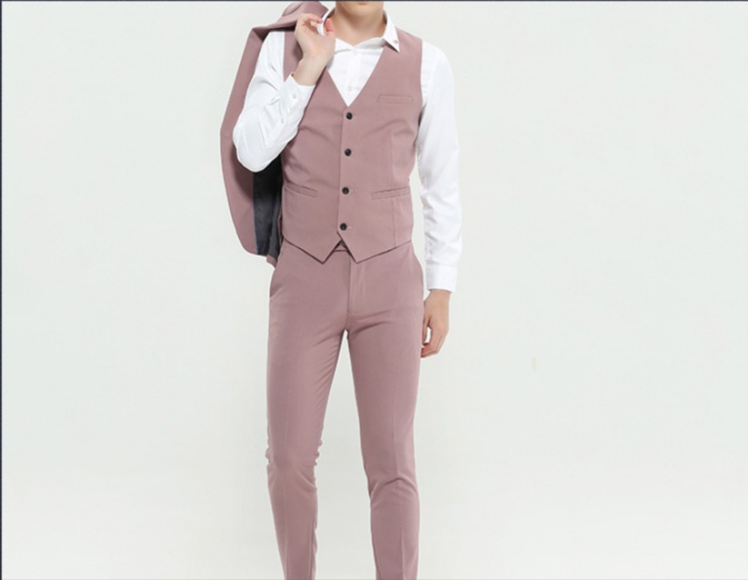 สูทชาย เกรดพรีเมี่ยม สีชมพูกะปิ (3ชิ้น )