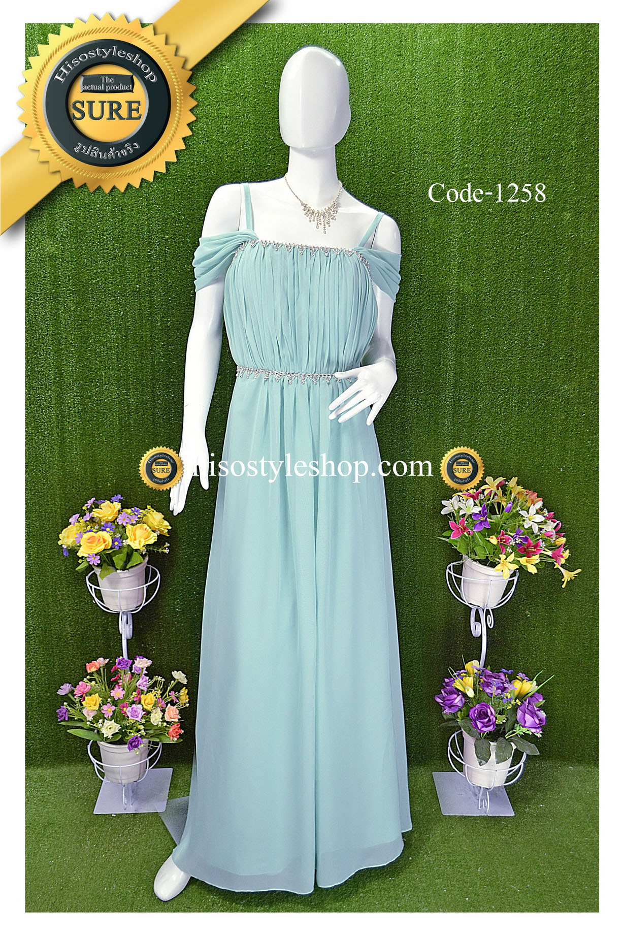 พร้อมส่ง Size 2XL ชุดราตรียาว **สามารถใส่ได้7แบบ** แต่งคริสตัลที่เอว และมุมอก ผ้าชีฟอง ซับในทั้งชุด