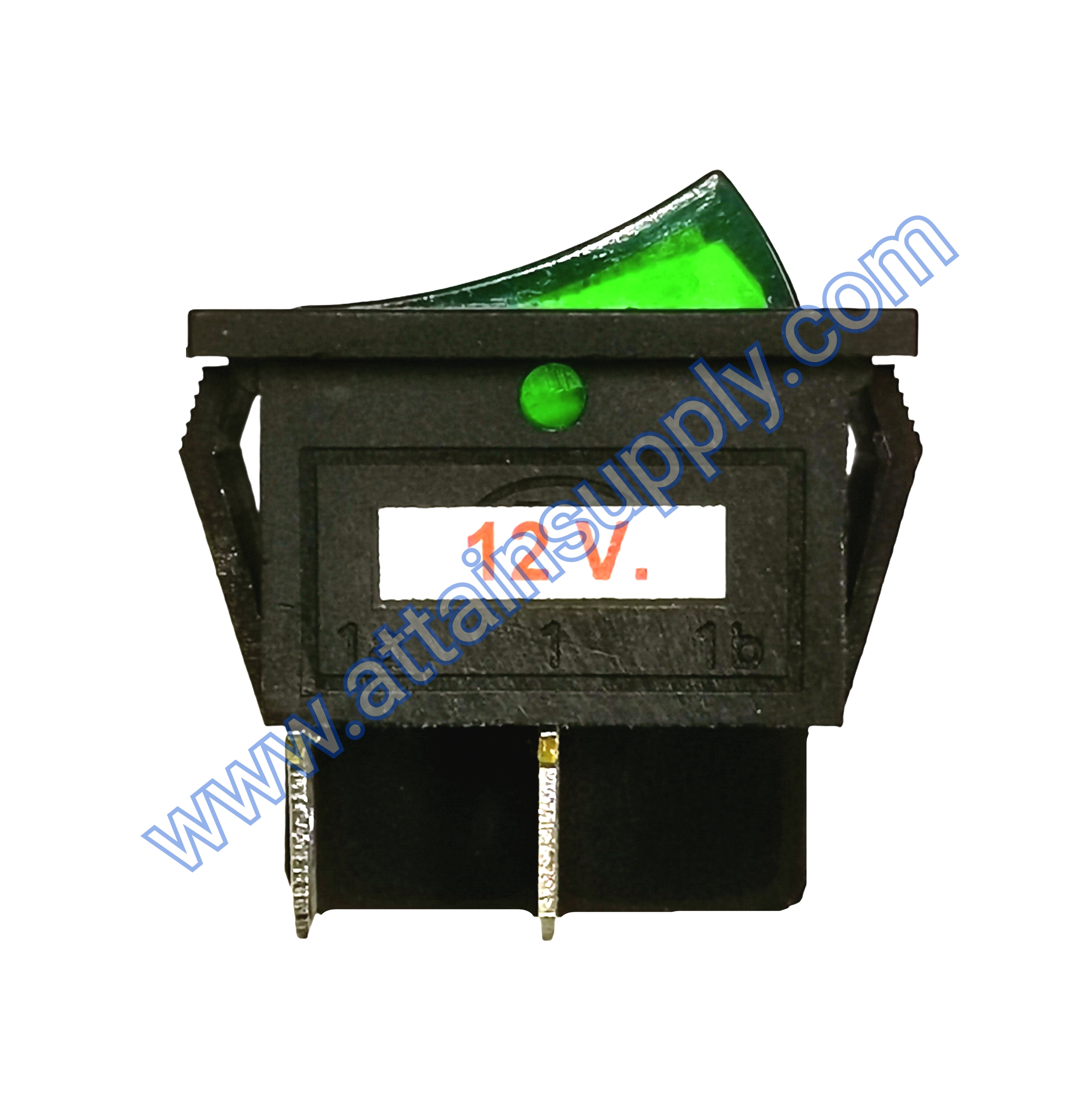 สวิทช์ IO เหลี่ยมใหญ่ 12V./4ขา มีไฟ-สีเขียว