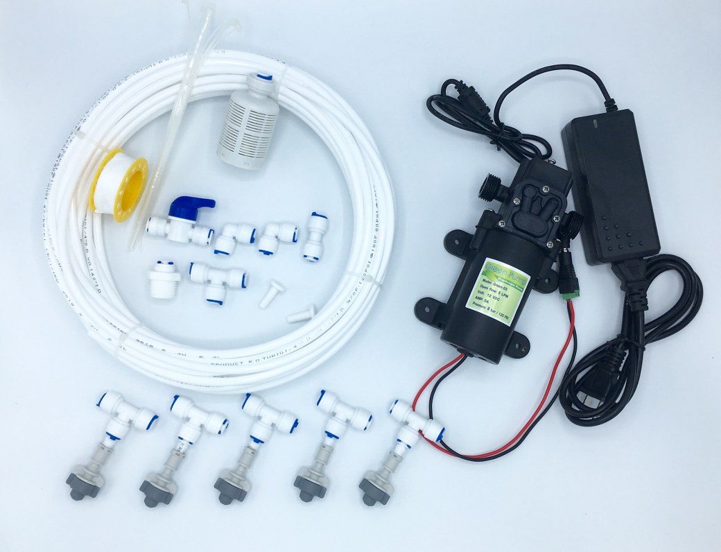 SAVE SET 3 ชุดพ่นหมอก 15 หัวพ่นหมอกเนต้าฟิล์ม 0.6 mm. + สายพ่นหมอก 15 เมตร ( ใช้ได้ทั้งแบตเตอรี่และไฟบ้าน 220 โวลต์ )