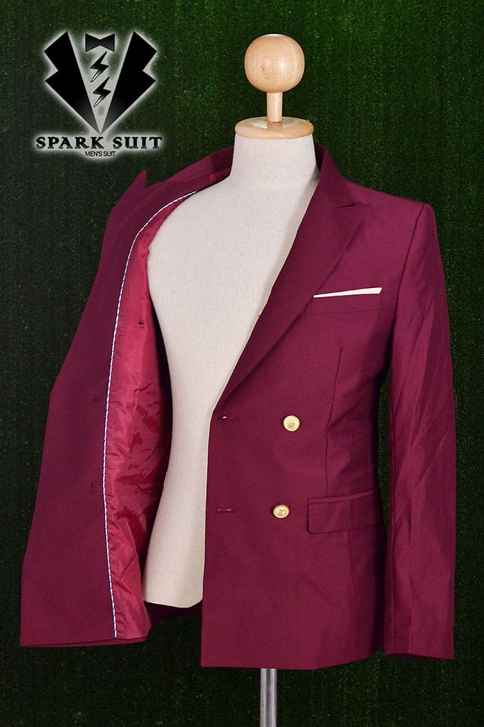 สูทชาย,ชุดสูท สีแดงไวน์ กระดุม 6 เม็ด พร้อมส่ง 2XL