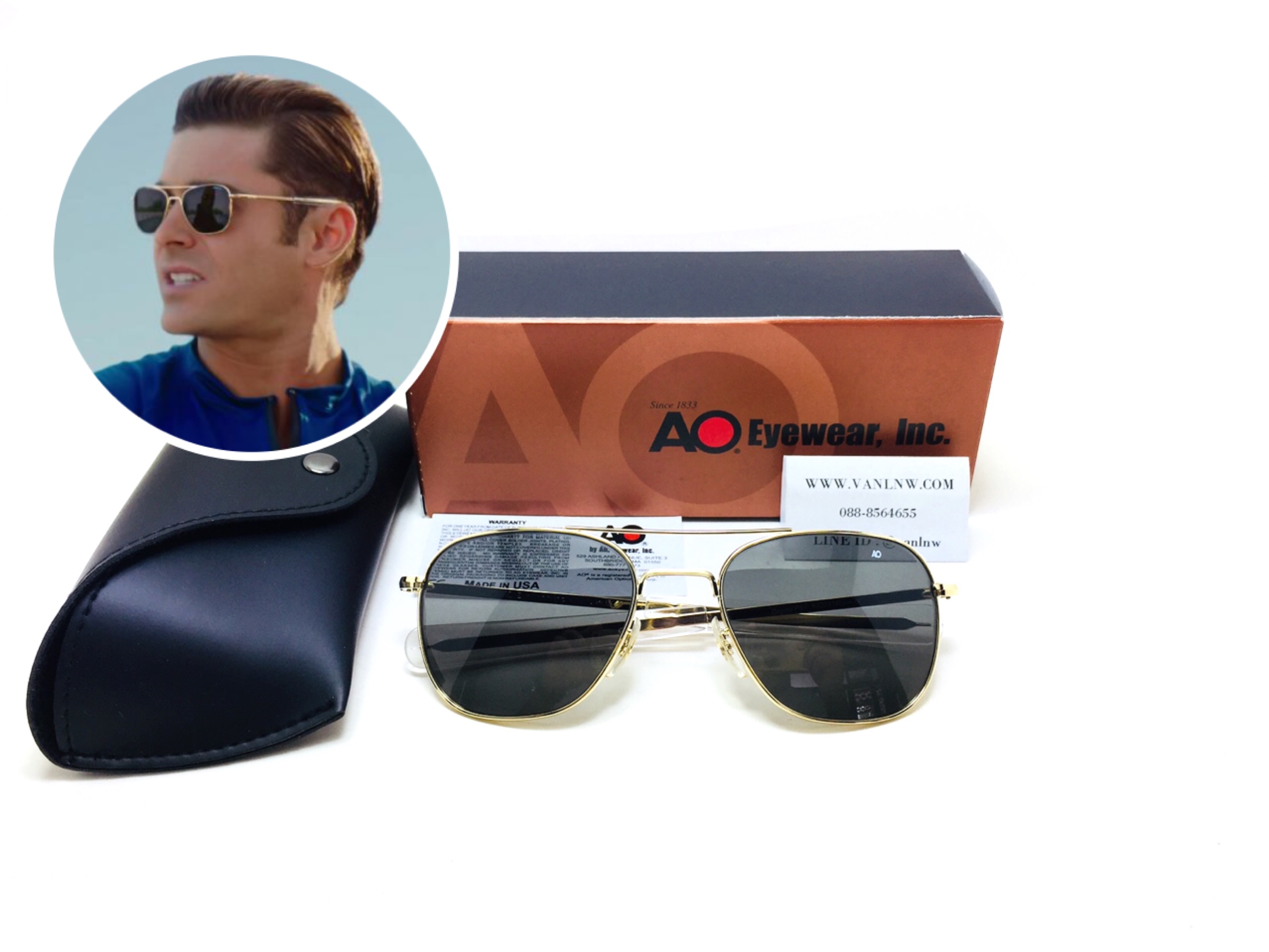 แว่นกันแดด Ao Original Pilot Made in USA (ทอง-เทา) ของแท้ 100%
