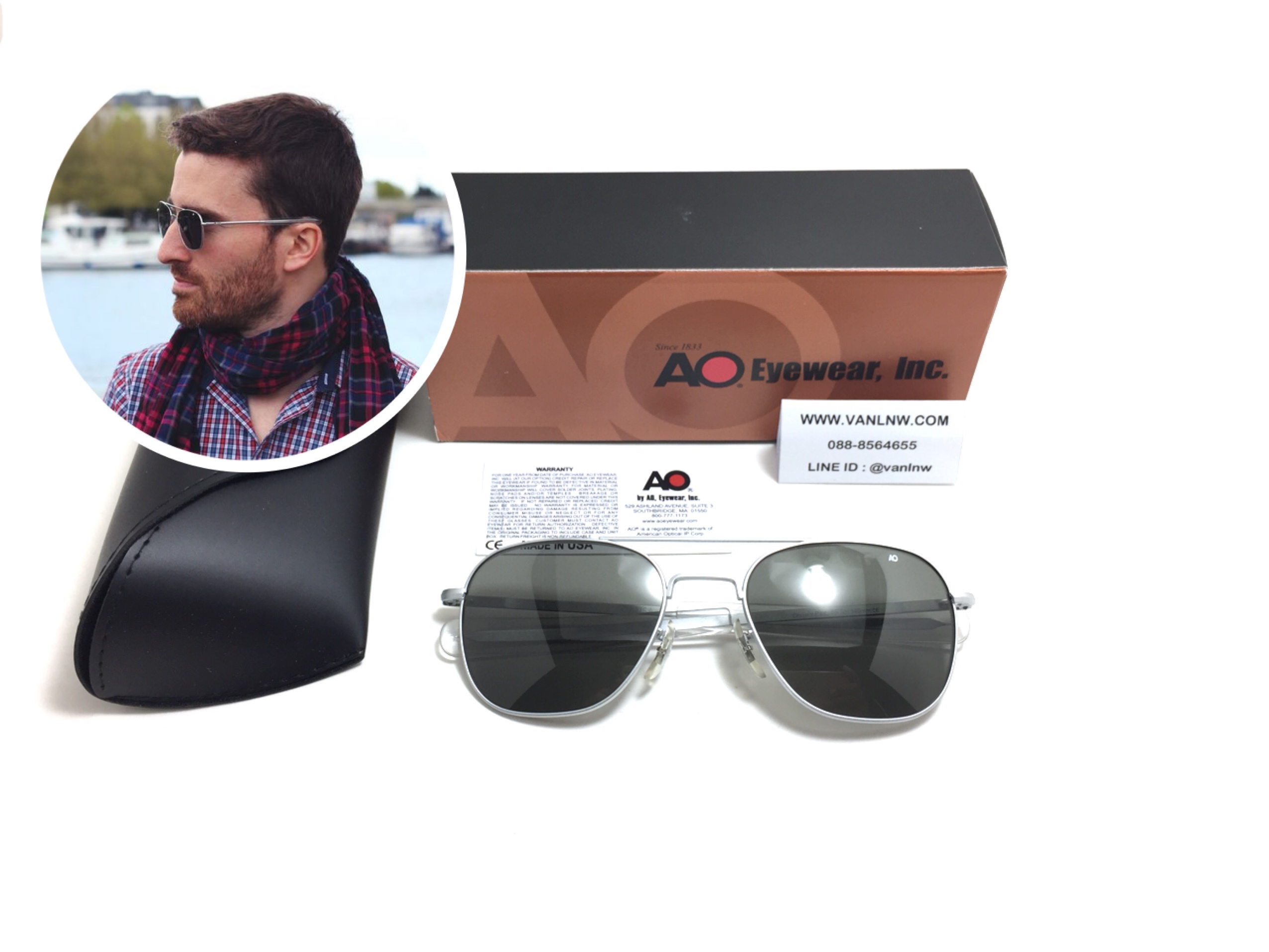 แว่นกันแดด Ao Original Pilot Made in USA (เงินด้าน) ของแท้ 100%