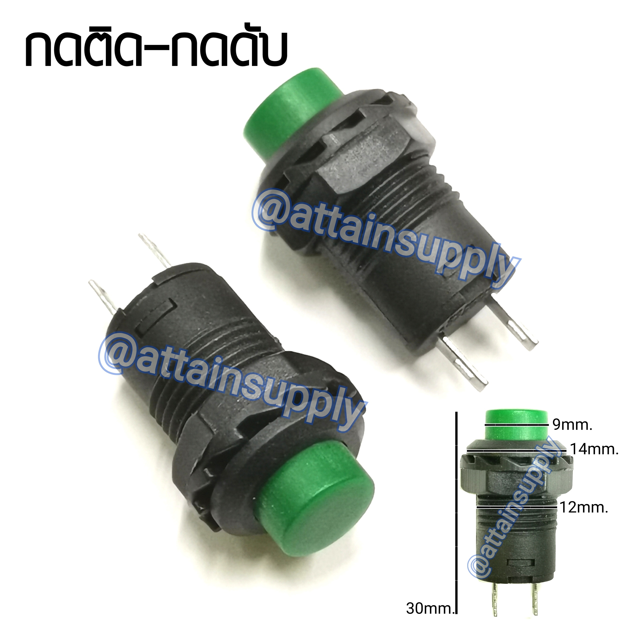 สวิทช์ กดติด-กดดับ/เกลียวพลาสติก-สีเขียว
