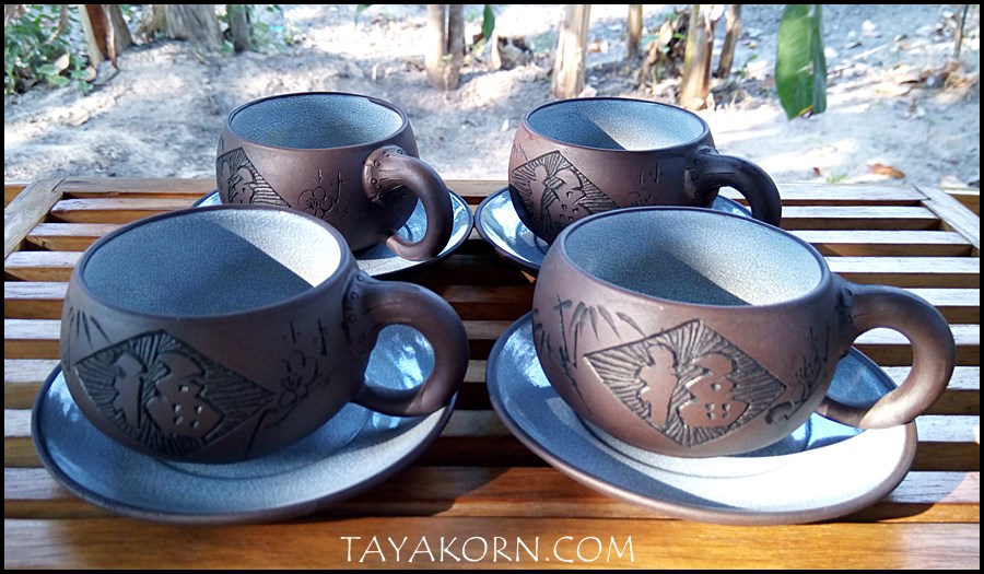 ถ้วยชามงคลพร้อมจานรอง 福 ดินเผาอี๋ชิง จื่อหนี 紫泥 TKTC-P5