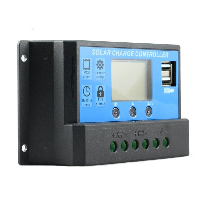 โซล่า ชาร์จเจอร์ 30A 12V / 24V + 2 USB 5V สีน้ำเงิน SKU-502