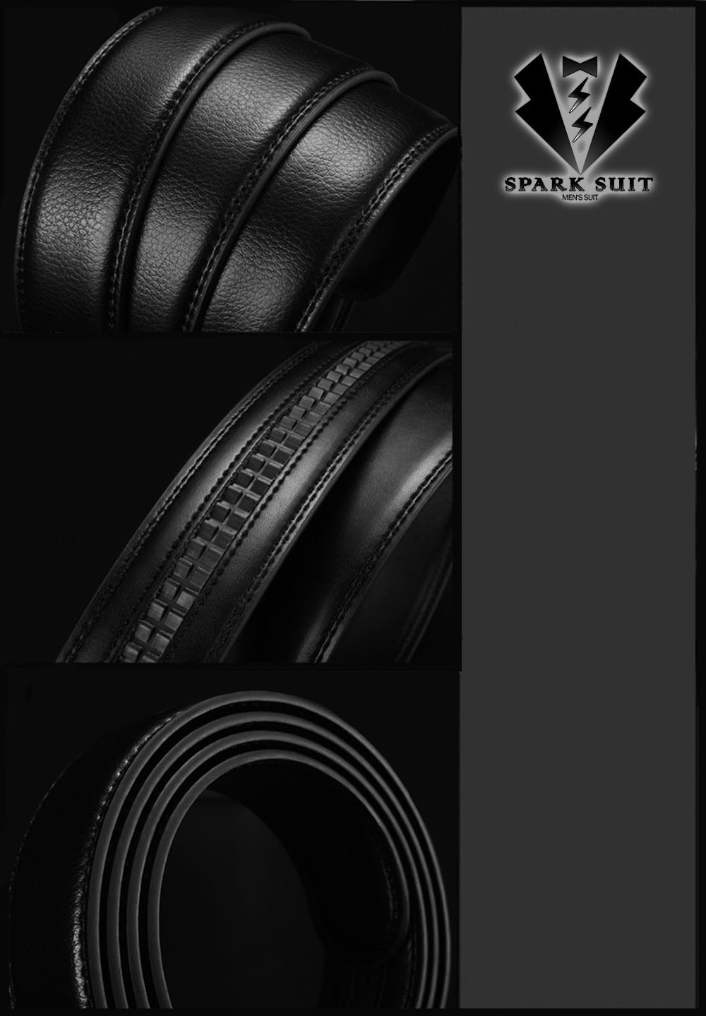 เข็มขัดหนังแท้สีดำ สีจากัวร์-สีเงิน