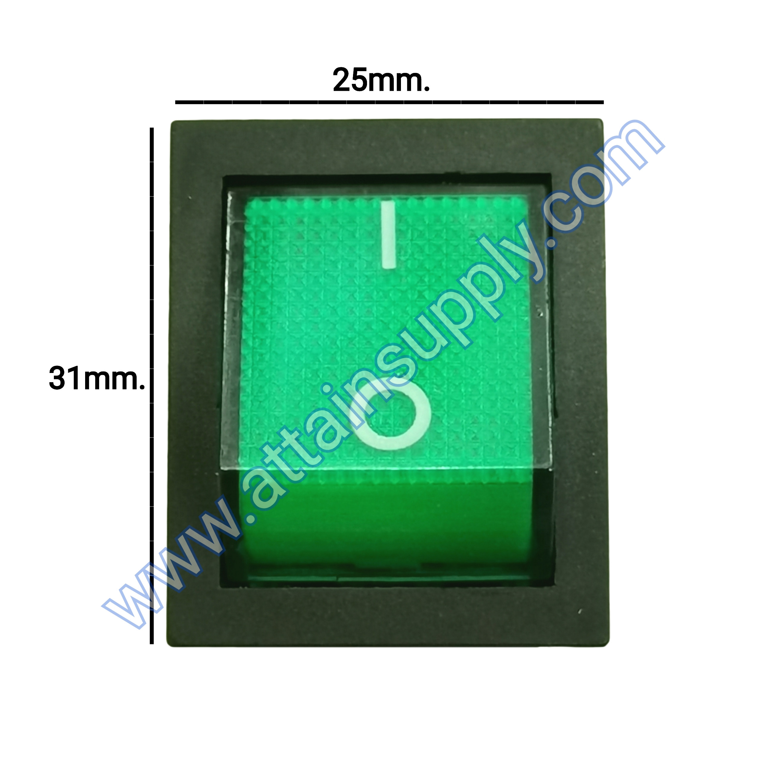 สวิทช์ IO เหลี่ยมใหญ่ 12V./4ขา มีไฟ-สีเขียว (แบบหนา)