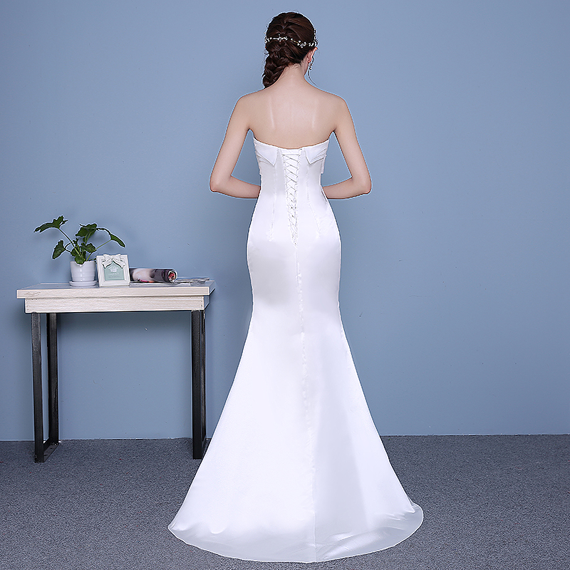 ชุดราตรียาว หางปลา สีโอรส พร้อมส่ง Size M-L ผ้าไหมซาติน หางลากยาว งานร้อยหลัง