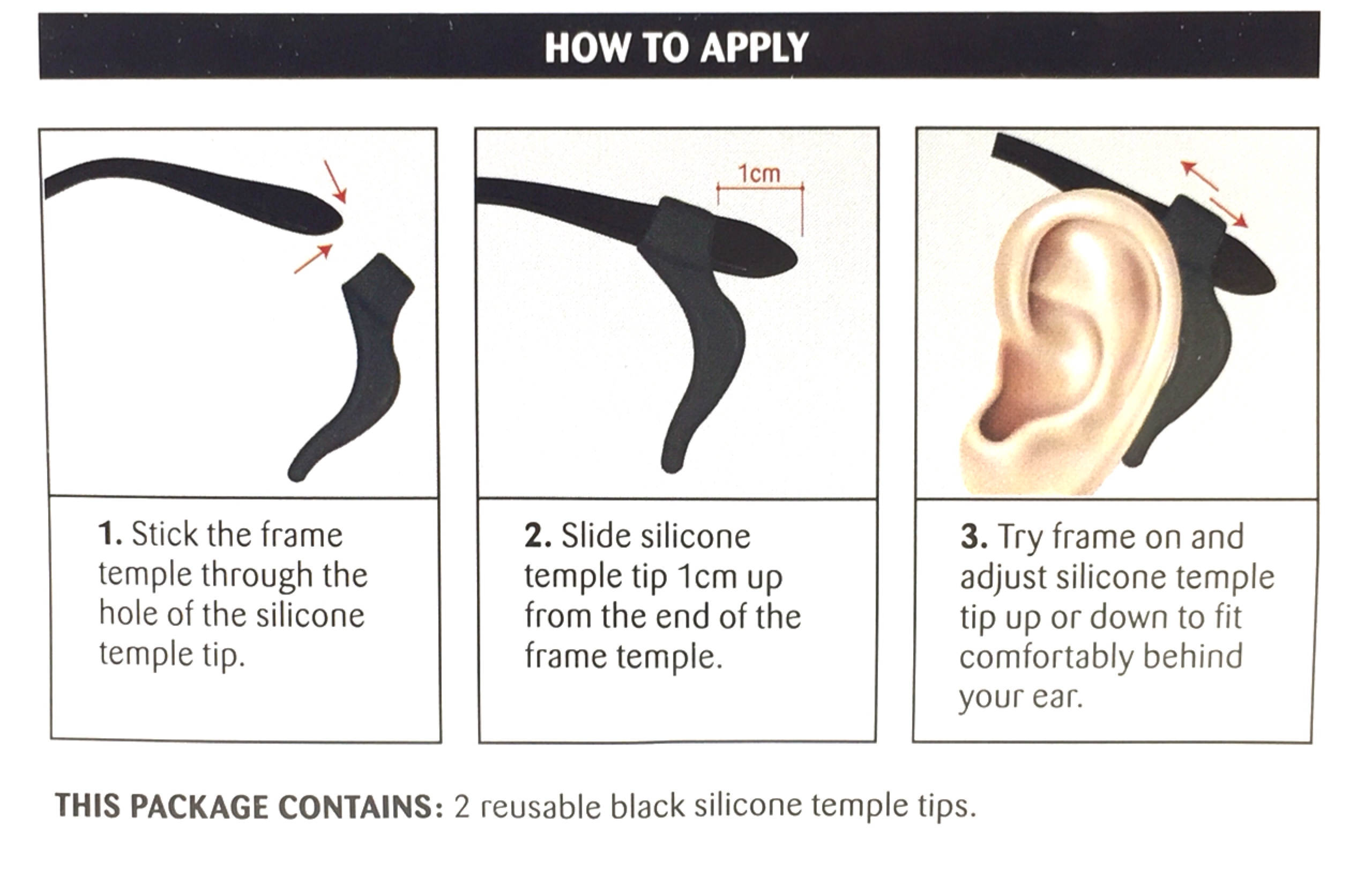 ซิลิโคนขาแว่นเกี่ยวหูกันลื่น Silicone Temple Tips <ดำ>