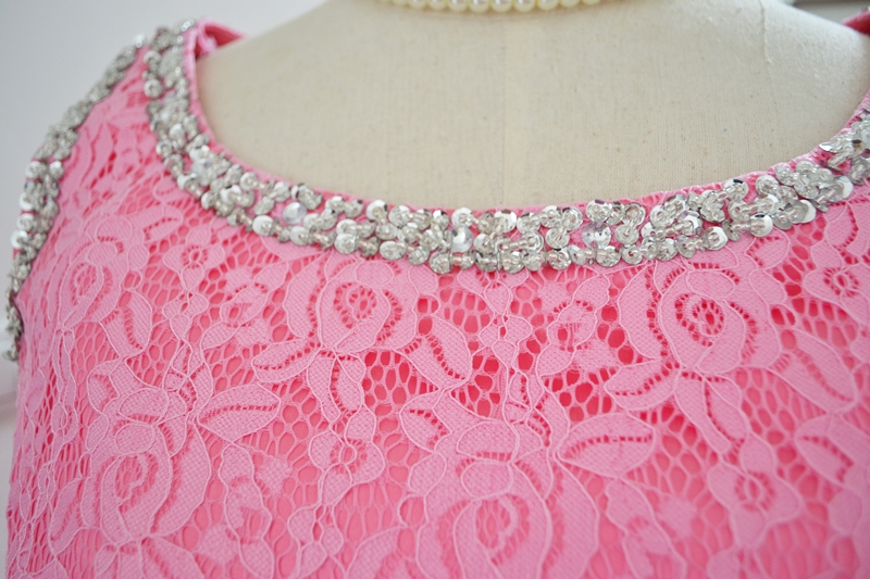 ชุดราตรีไซด์ใหญ่ เอว 37-40" *พร้อมส่ง สีชมพู* แขนกุด ผ้าลูกไม้อิตาลี ซิปหลัง