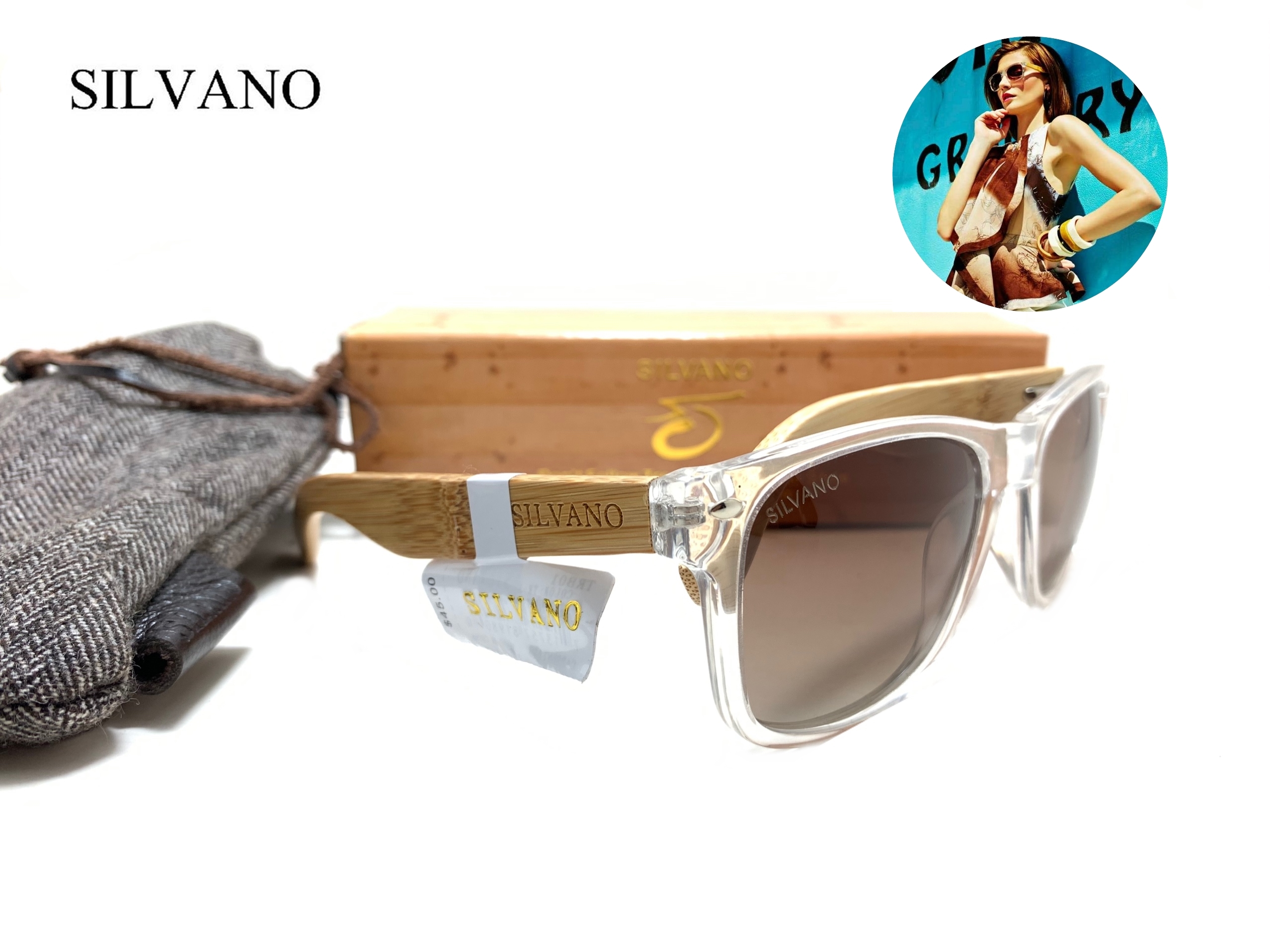 แว่นกันแดด Silvano Bamboo Wood Sunglasses Transparent/Brown Lens