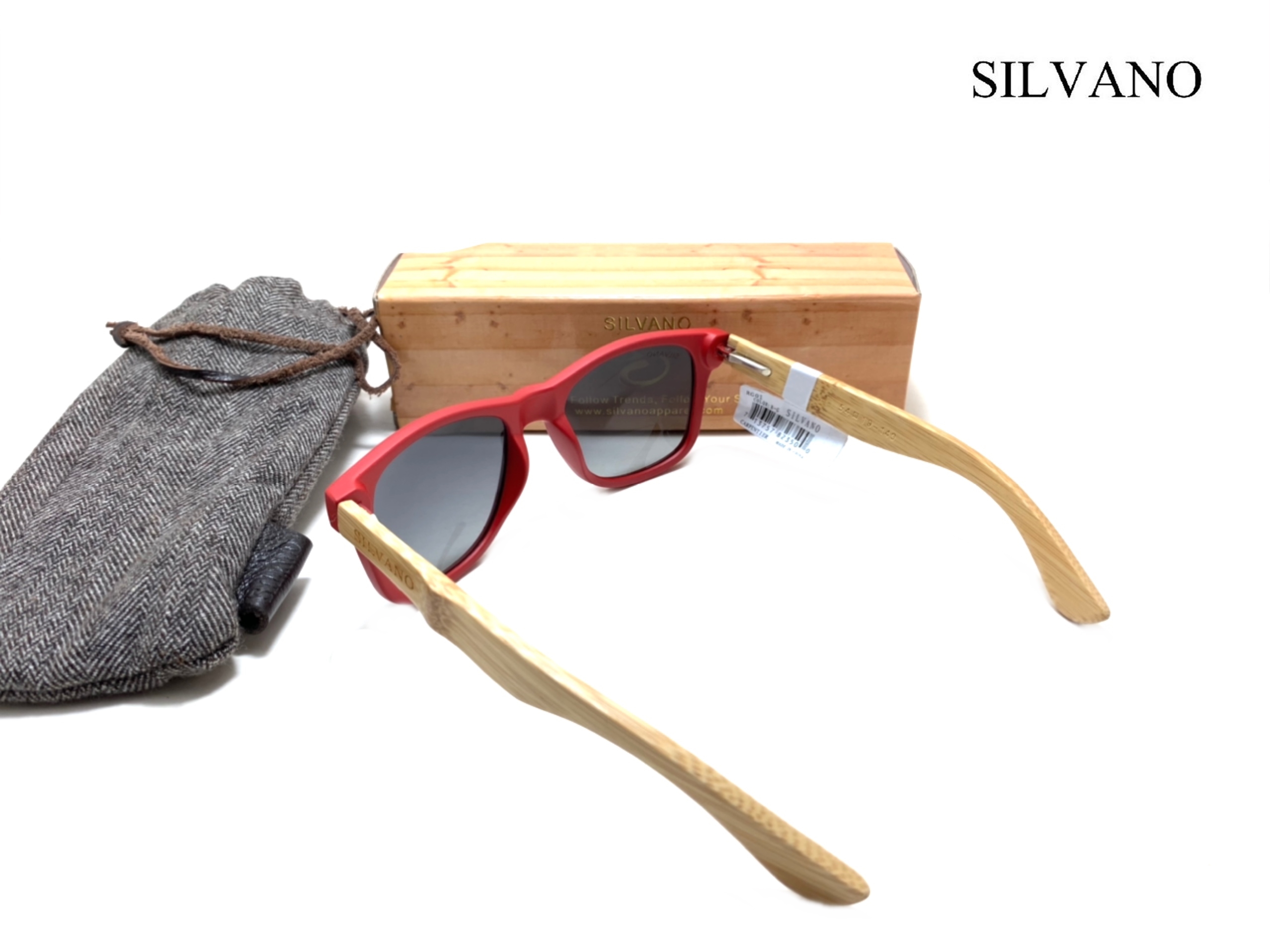 แว่นกันแดด Silvano Bamboo Wood Sunglasses Red/Gray Fade Lens