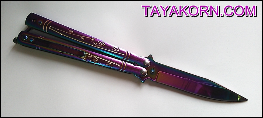มีดบาลีซอง ใบไผ่สีรุ้ง Rainbow Bamboo Balisong TKBS0819a