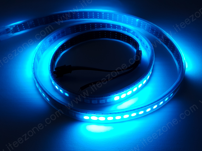 ไฟเส้น RGB 5050 หุ้มกันน้ำ วิ่งอิสระ IC WS2812B 5V หลอดถี่ 144 LED/M ยาว 1 เมตร สามารถควบคุมอิสระทุกดวง