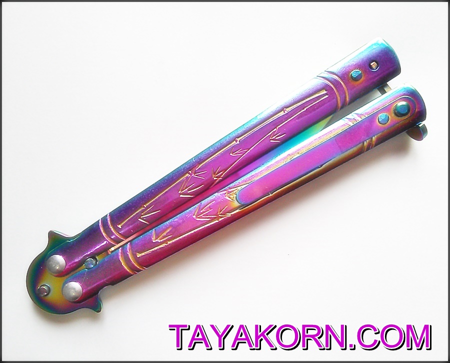 มีดบาลีซอง ใบไผ่สีรุ้ง Rainbow Bamboo Balisong TKBS0819a