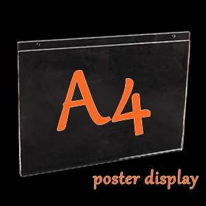 A4 แผ่นป้ายโฆษณาอะครีลิค แบบแขวนผนัง รูปตัว J (Wall Poster Display J Type) (30x21cm) แนวนอน 2mm. ใส ชิ้น