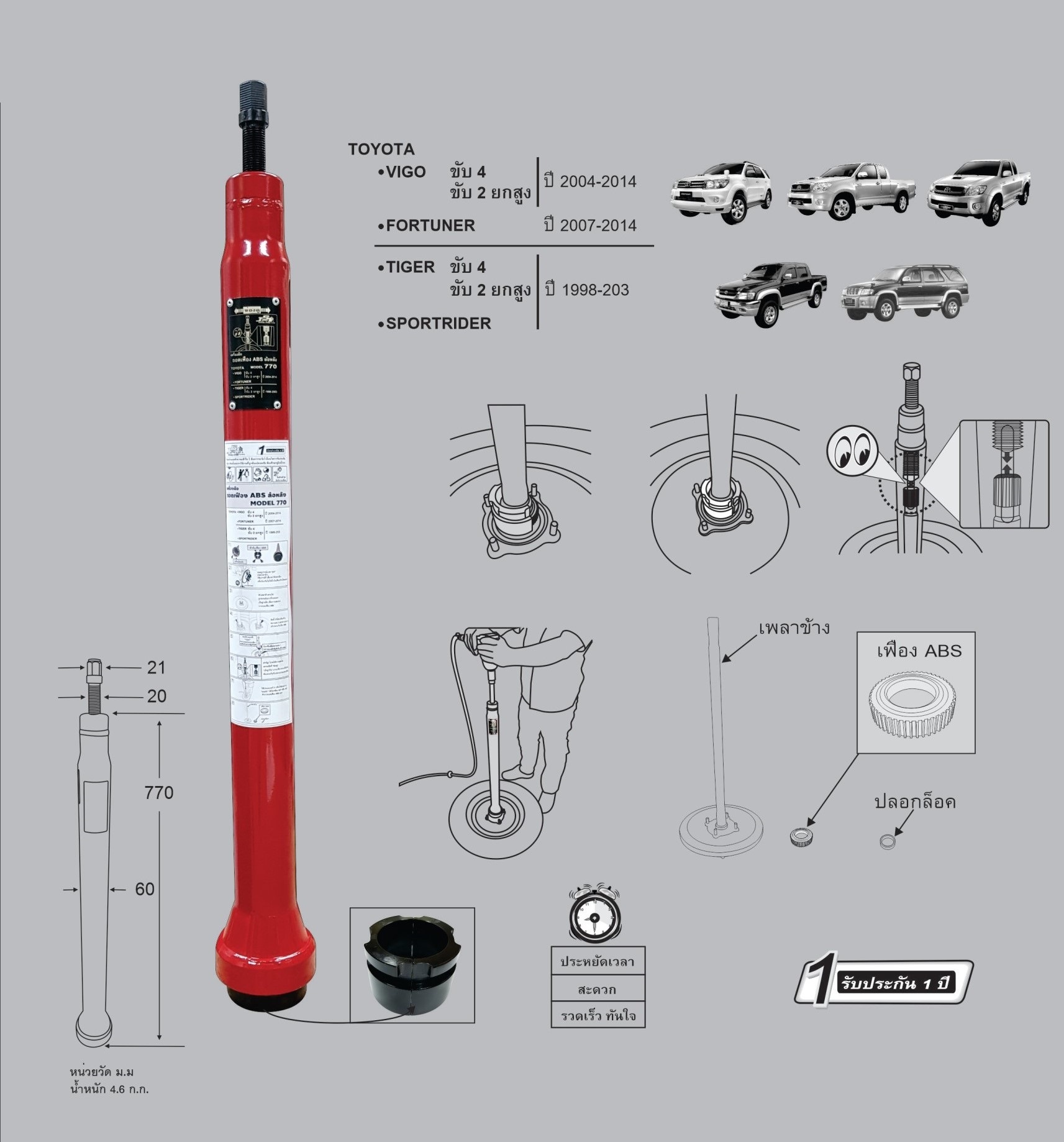 เครื่องมือถอดเฟือง ABS ออกจากแกนเพลาข้าง TOYOTA/VIGO/FORTUNER/TIGER/SPORTRIDER เลิกผลิต
