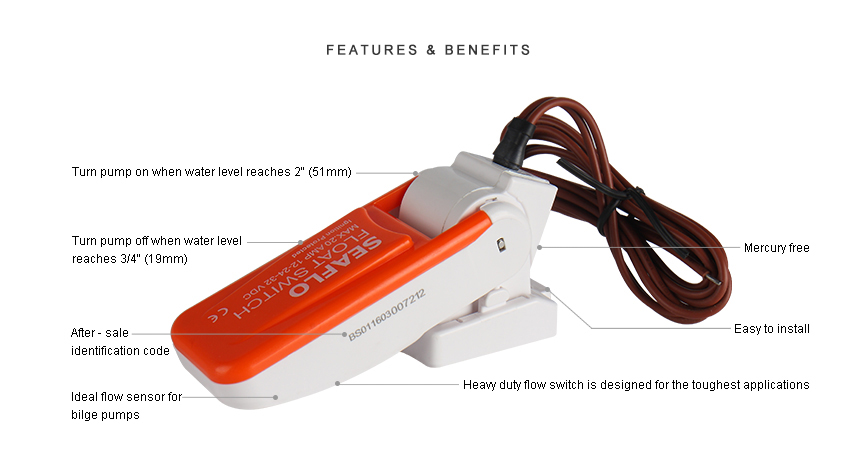11-Float switch สวิทซ์ลูกลอยไฟฟ้าอัตโนมัติ 12/24/32 VDC 20A ( Float switch )