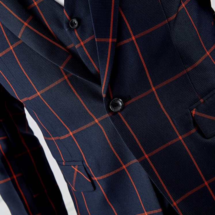 ชุดสูท สีกรมลายสก๊อต 3ชิ้น สูท+กั๊ก+กางเกง พร้อมส่ง XL