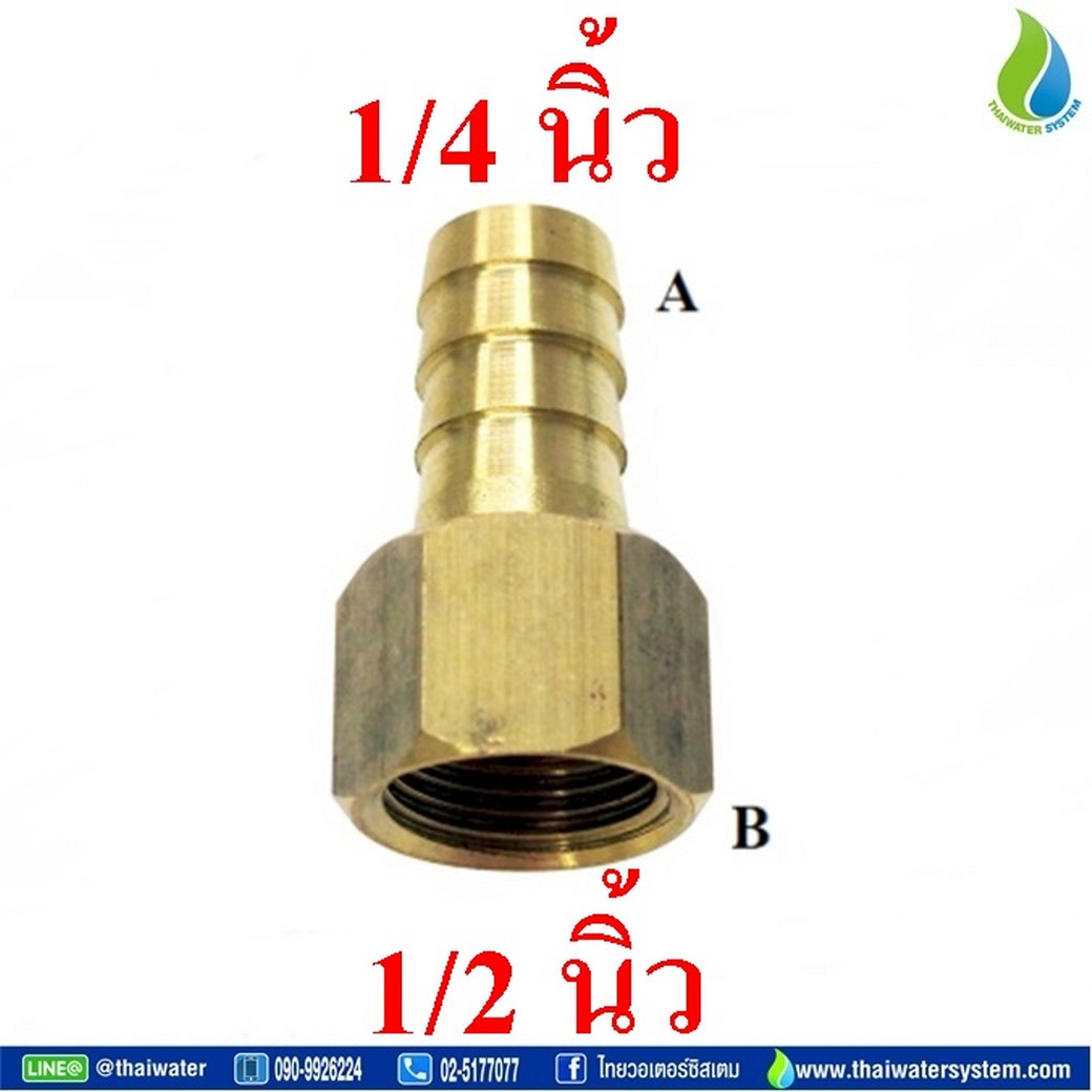 PCF6-04 ข้อต่อทองเหลืองเกลียวใน-เสียบสายหางปลาไหล 1/2 นิ้ว x 1/4 นิ้ว SKU-948