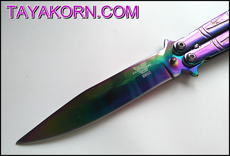 มีดบาลีซอง ใบไผ่สีรุ้ง Rainbow Bamboo Balisong TKBS0819a
