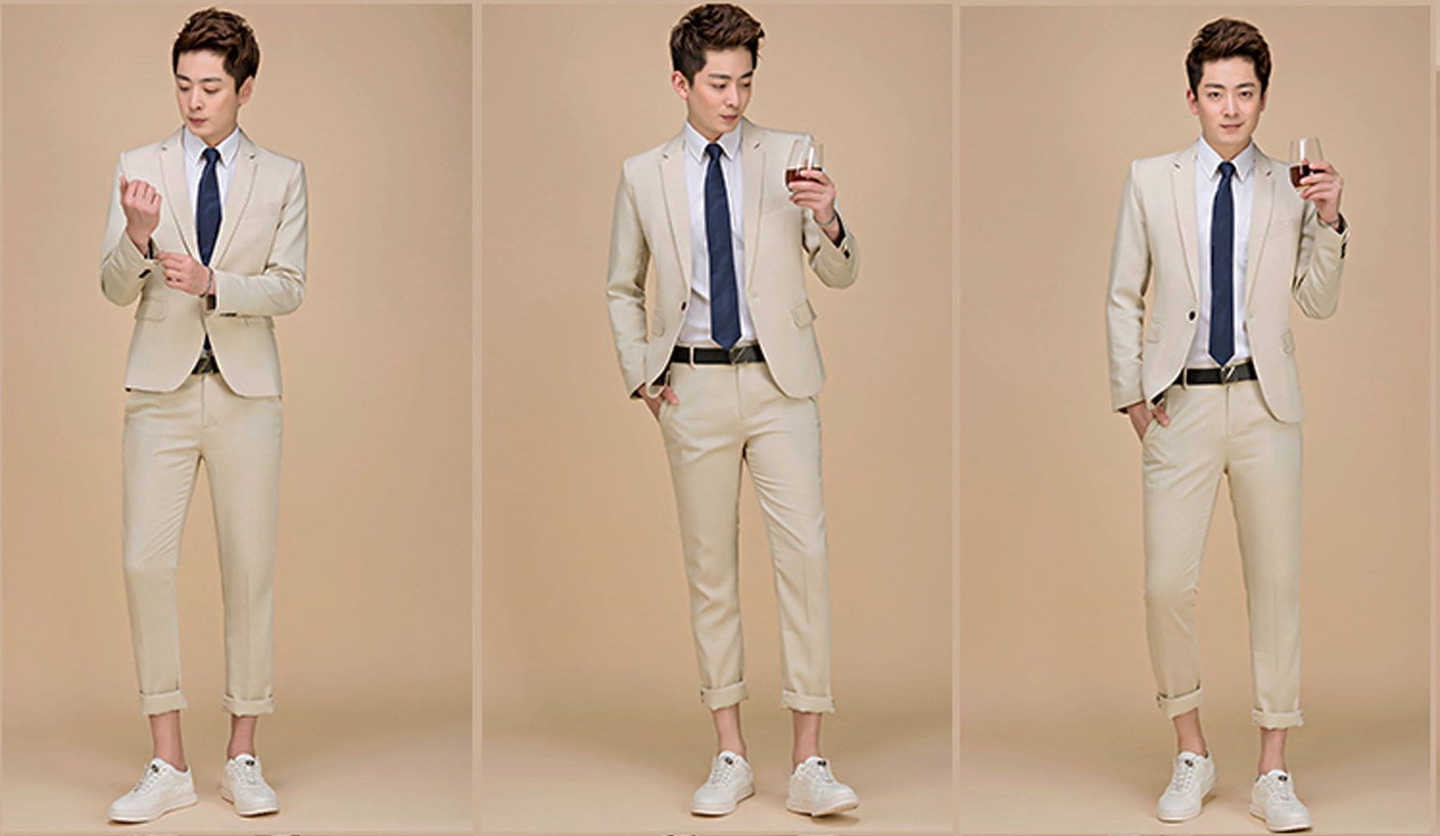 ชุดสูท สูทผู้ชาย กระดุม 1 เม็ด สีครีม พร้อมส่ง 5XL