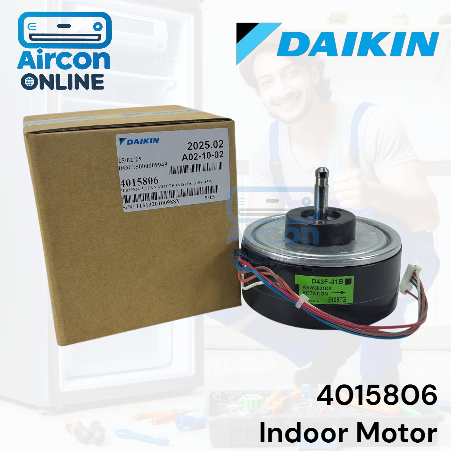 มอเตอร์พัดลมแฟนคอยล์ แอร์ Daikin รหัส 4015806 ของแท้ ใหม่ มือ1
