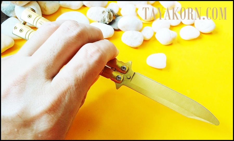 มีดซ้อมควง บาลีซองใบไผ่สีทอง Golden Bamboo Balisong Trainer Knife TKBS-GB1TR