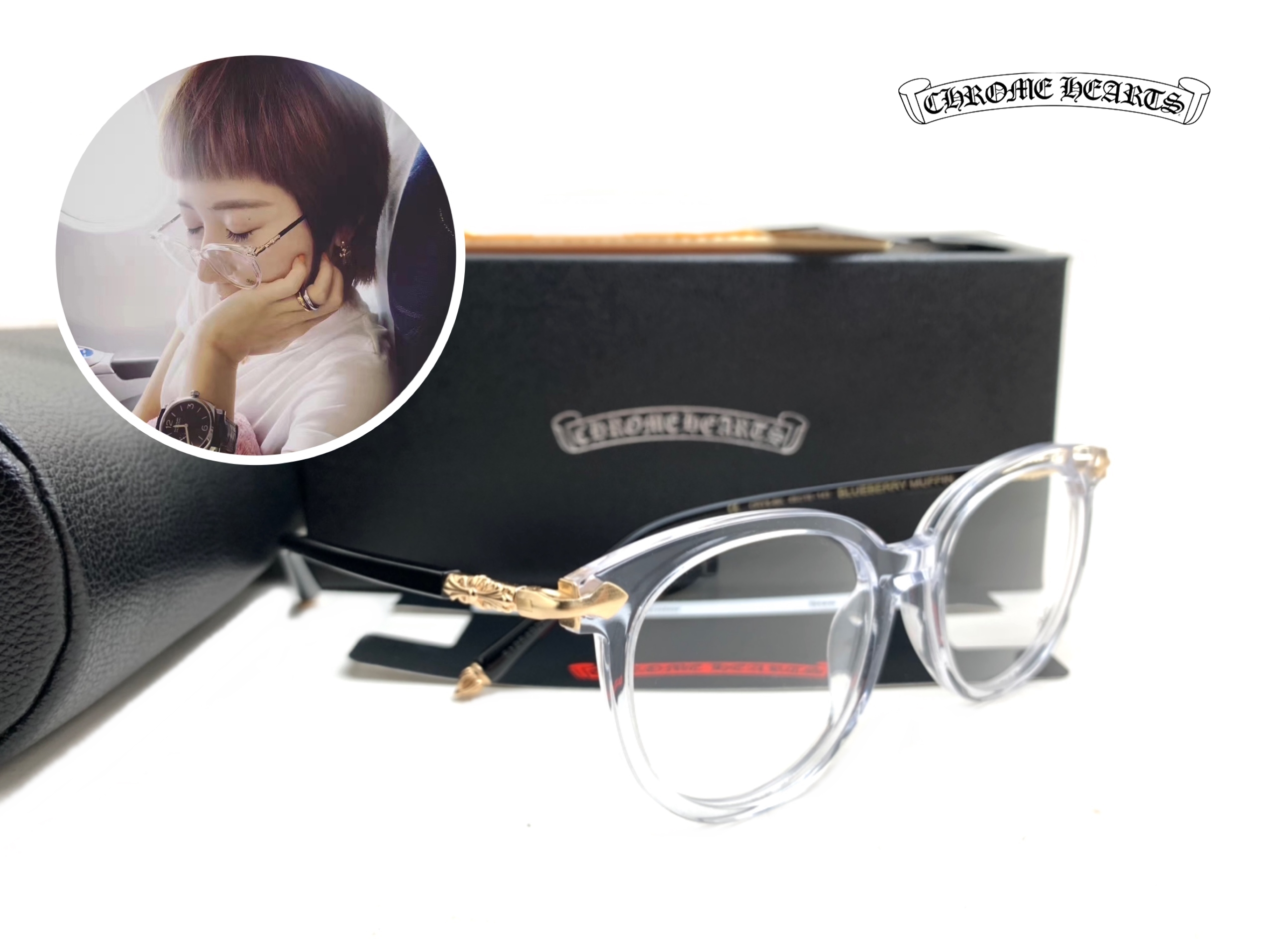 แว่นสายตา Chrome Heart BLUEBERRY MUFFIN CRYS-BK Crystal-Black 49-19 143 mm.