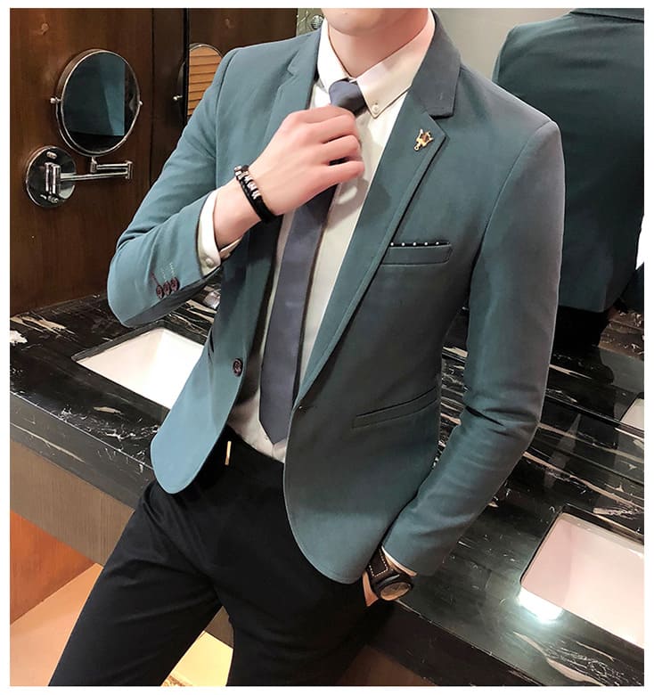 เสื้อสูทเกรด A สีเขียว ผ้าคอตตอน L