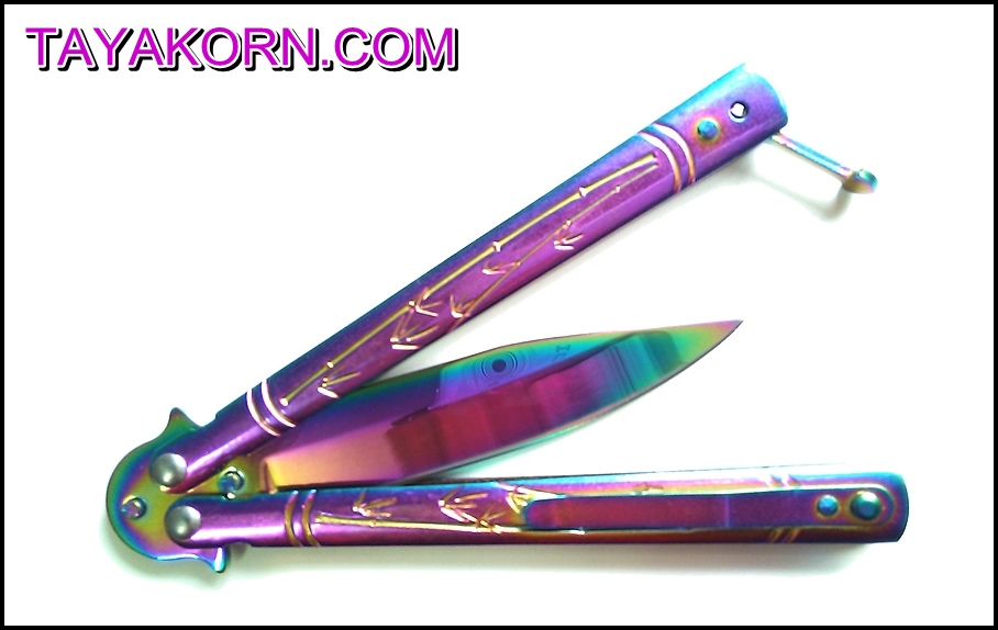 มีดบาลีซอง ใบไผ่สีรุ้ง Rainbow Bamboo Balisong TKBS0819a