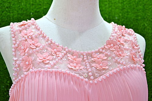 พร้อมส่ง S-3XL ชุดราตรีสั้น "สีโอรส" ปักมุขและดอกไม้ช่วงบน กระโปรงผ้าตาข่าย ร้อยชายกระโปรงด้วยเอ็น ซับในทั้งชุด