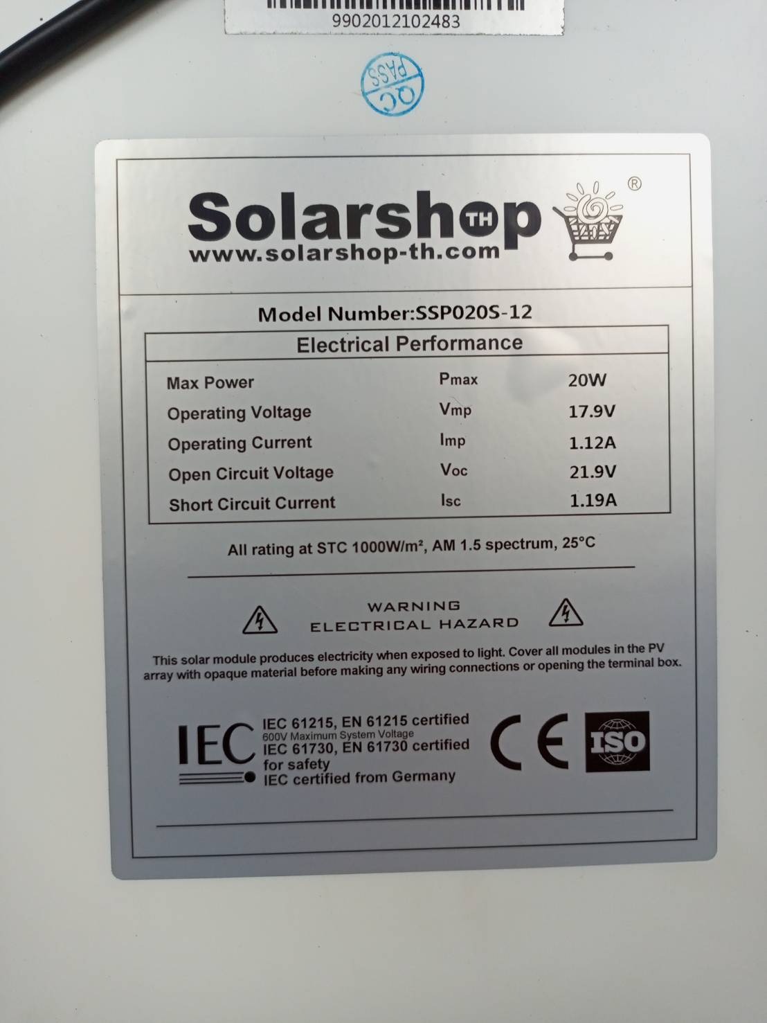 แผงโซล่าเซลล์ Mono 20W Solarshop