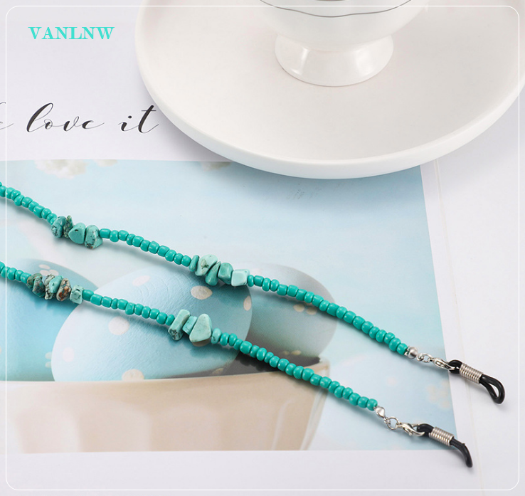 สายคล้องสายคล้อง Hand Made 100% สายคล้องแว่นหินเทอร์ควอยส์ สายคล้องแมส สีสันสดใส ความยาว 71 cm.