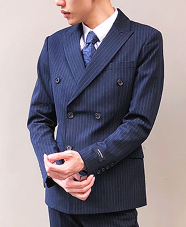 เสื้อสูท เกรดพรีเมี่ยม ลายทาง กระดุม 6 เม็ด สีกรม Size L