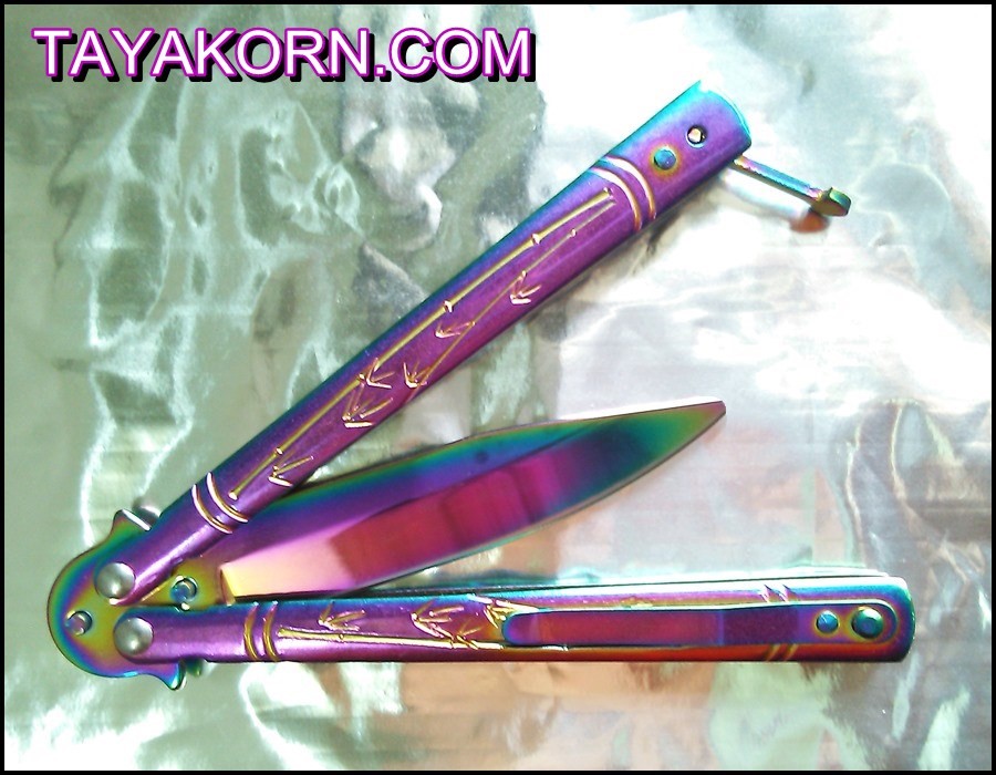 มีดซ้อมควง บาลีซองใบไผ่สีรุ้ง Rainbow Bamboo Balisong Trainer TKBS-RB19TR