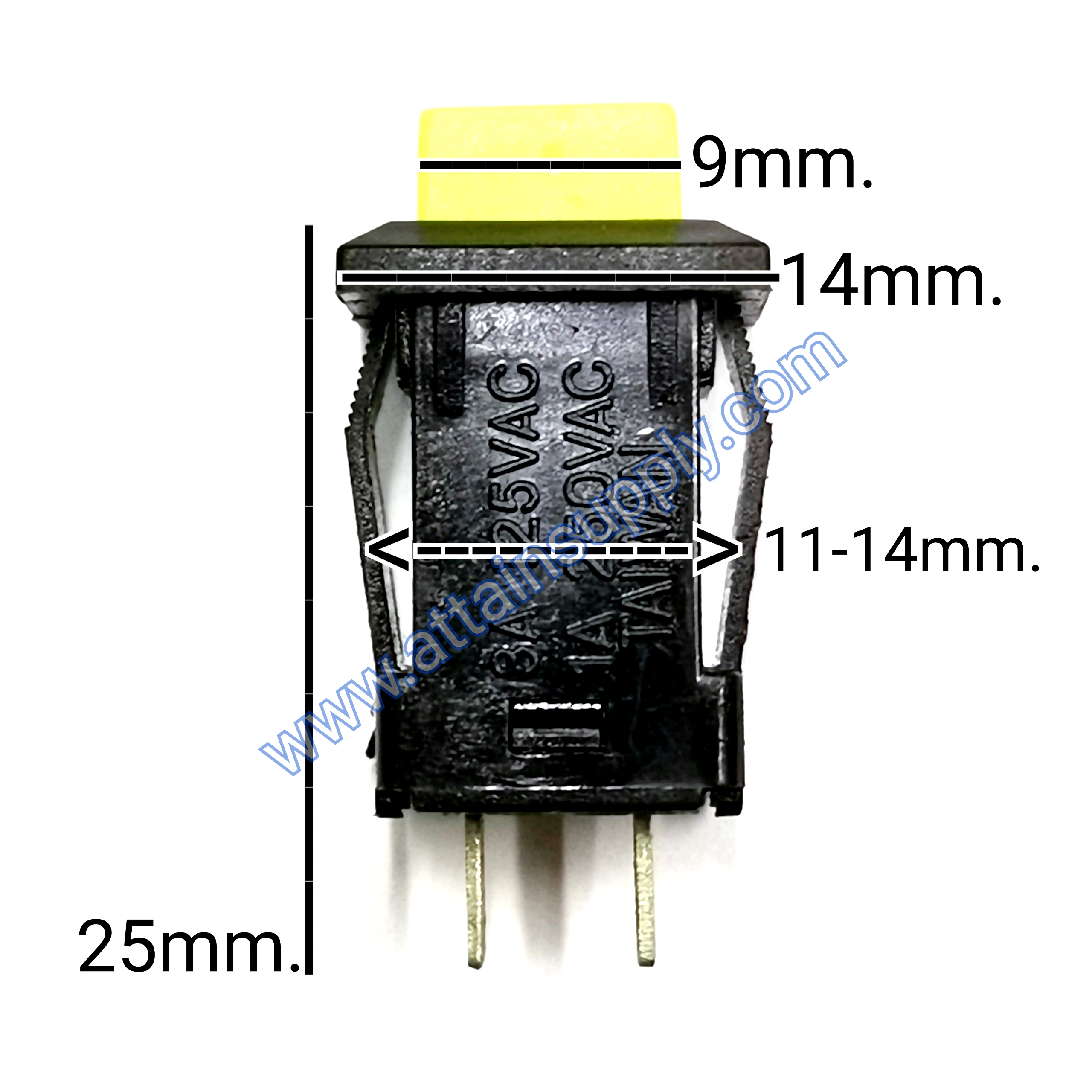 สวิทช์ กดติด-กดดับ/เหลี่ยมริมล็อค-สีเหลือง(TAIWAN)