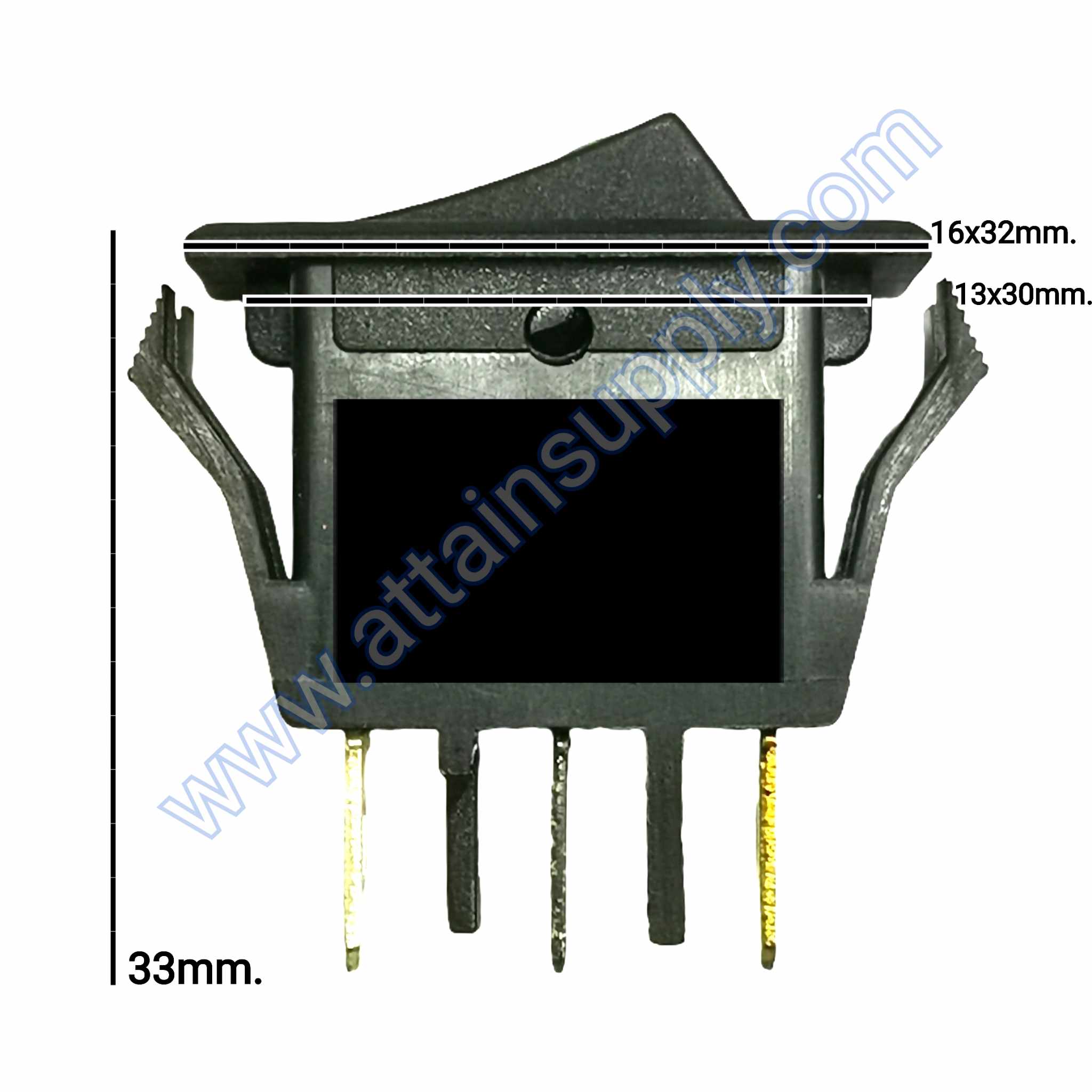 สวิทช์ ไฟจุด-เหลี่ยมบาง 220V./3ขา มีไฟ-สีเหลือง(ขอบจุดขาว)