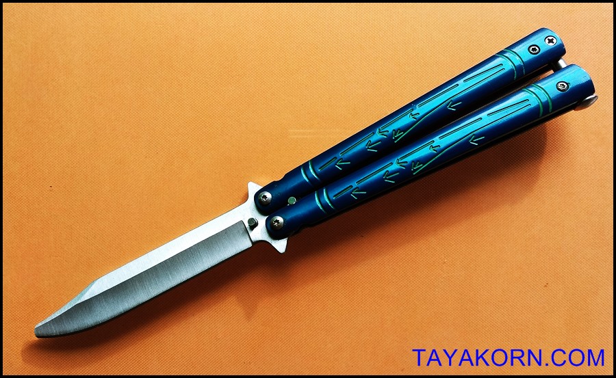 มีดซ้อมควง บาลีซองใบไผ่น้ำเงิน Blue Bamboo Balisong Trainer TKBS-BT2TR