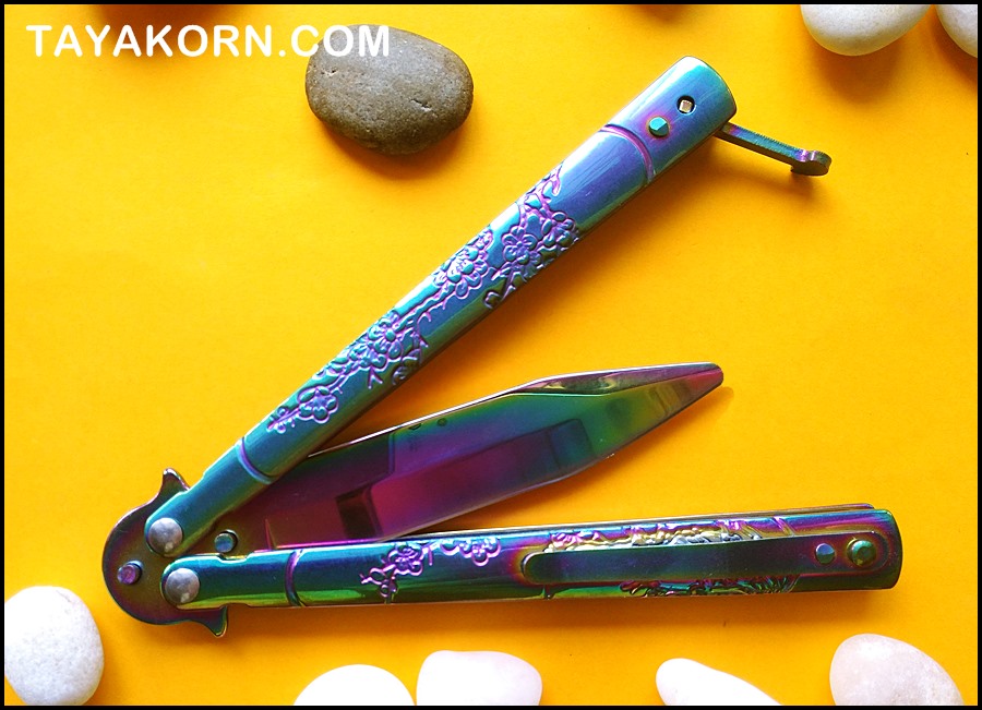 มีดซ้อมควง เรนโบว์ซากุระบาลิซอง Rainbow Sakura Balisong Trainer Knife TKBS-SK55TR