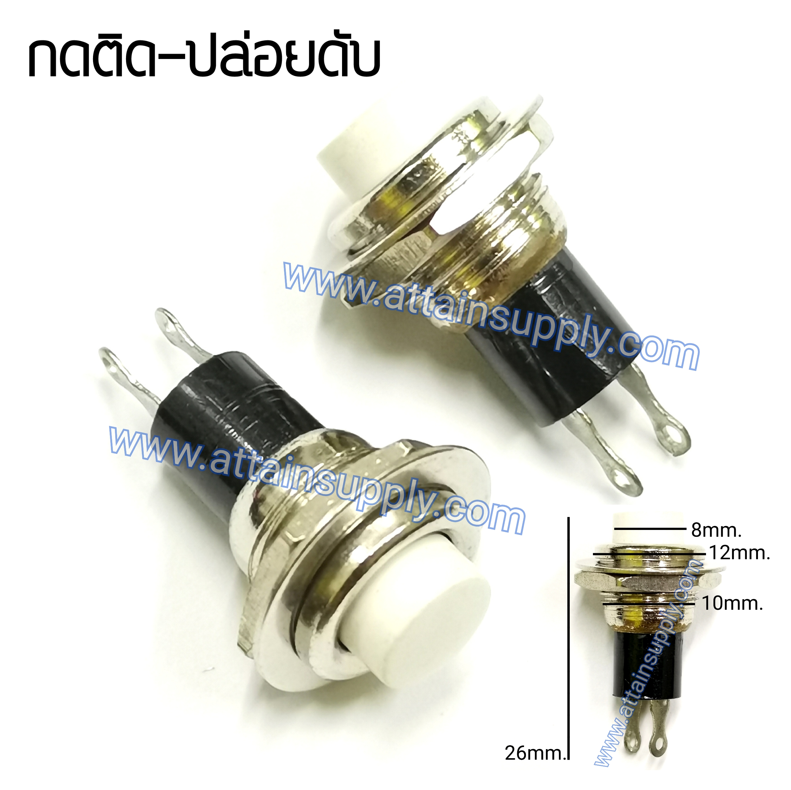 สวิทช์ กดติด-ปล่อยดับ/กลมแหวนกลม-สีขาว