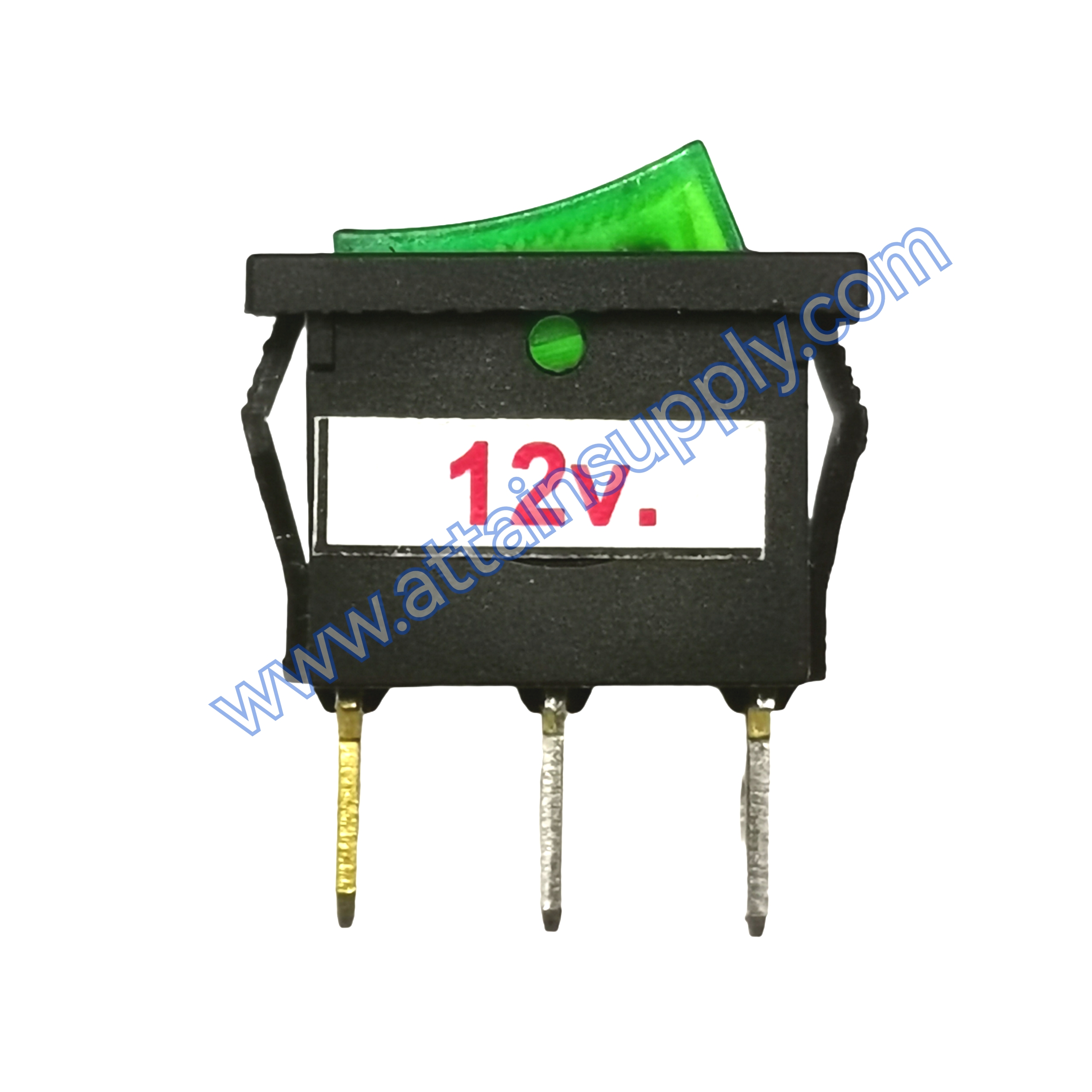 สวิทช์ IO เหลี่ยมเล็ก-หน้ามน 12V./3ขา มีไฟ-สีเขียว