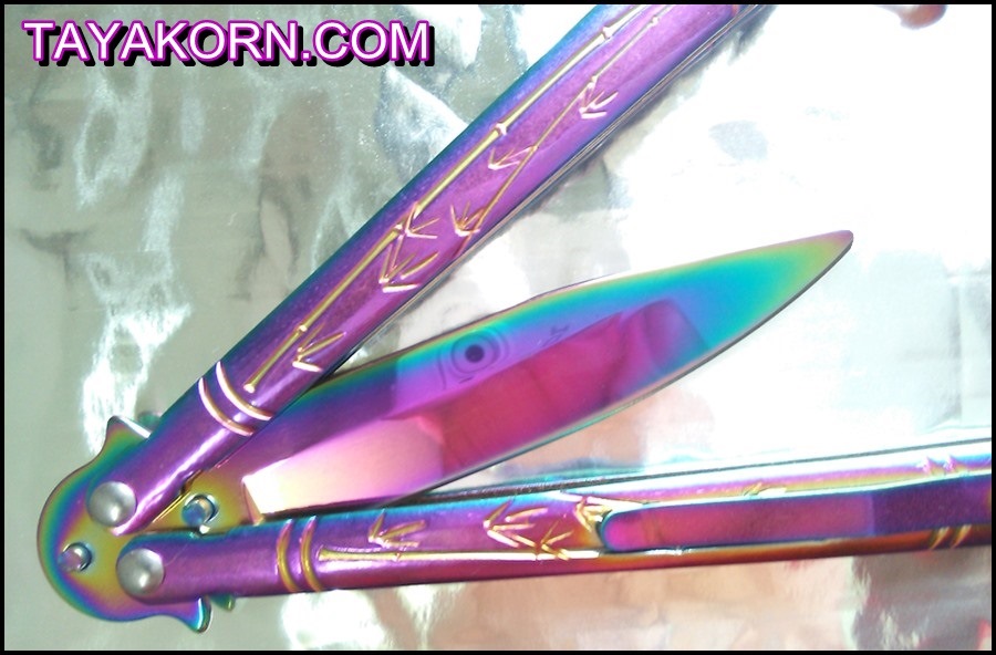 มีดซ้อมควง บาลีซองใบไผ่สีรุ้ง Rainbow Bamboo Balisong Trainer TKBS-RB19TR