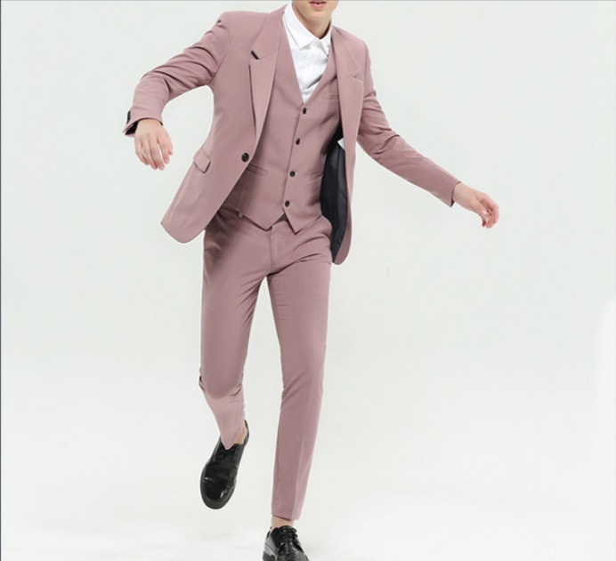 สูทชาย เกรดพรีเมี่ยม สีชมพูกะปิ (3ชิ้น )