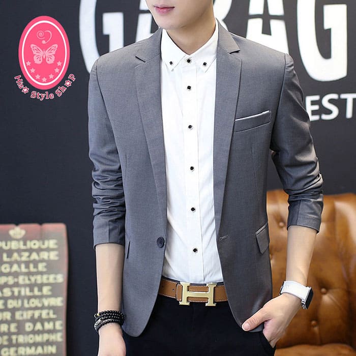 สูท,เสื้อสูท ผ้าคอตตอน เกรดA สีเทา พร้อมส่ง XL