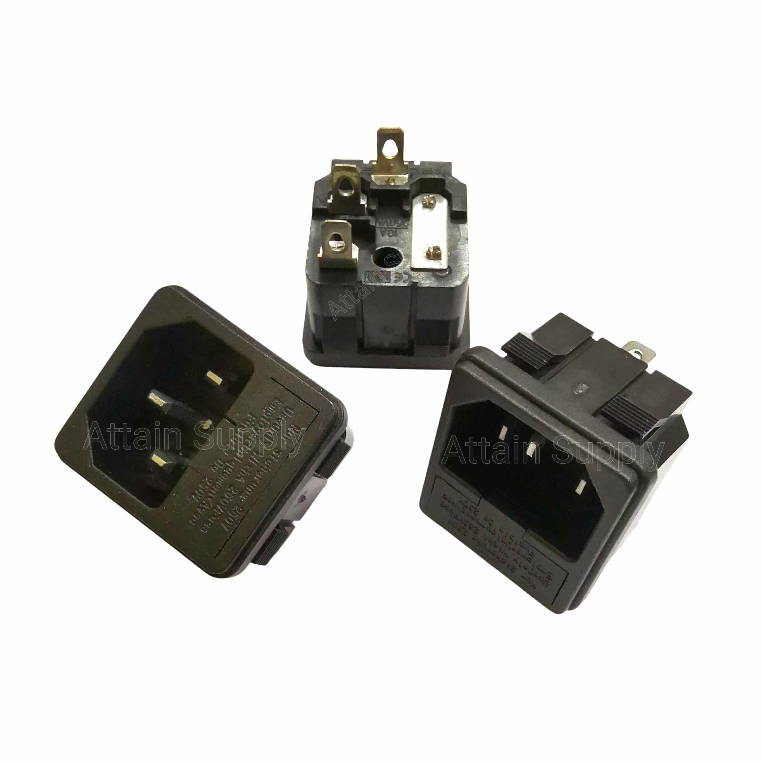 เต้ารับAC-3ขาผู้+ช่องฟิวส์ ติดแท่น ขอบริมล็อค