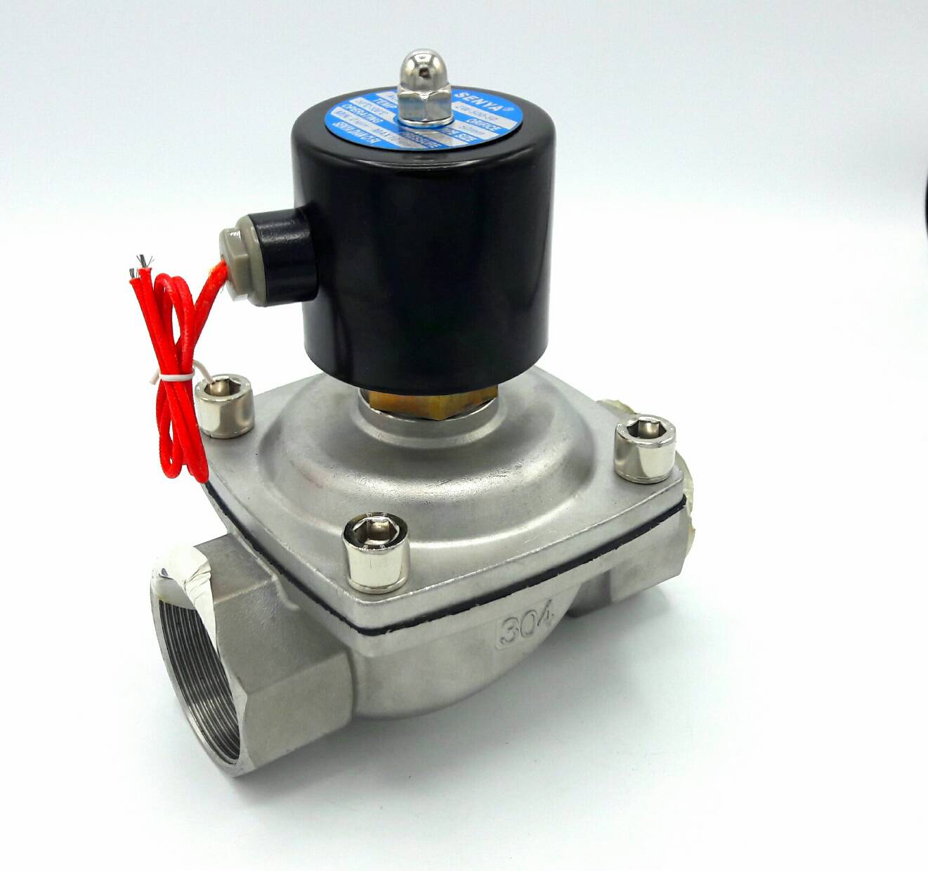 โซลินอยด์วาล์ว วาล์วไฟฟ้า วาวล์น้ำ วาล์วลม วาล์วสแตนเลส N/O(ปกติเปิด) 220V AC 1.5"